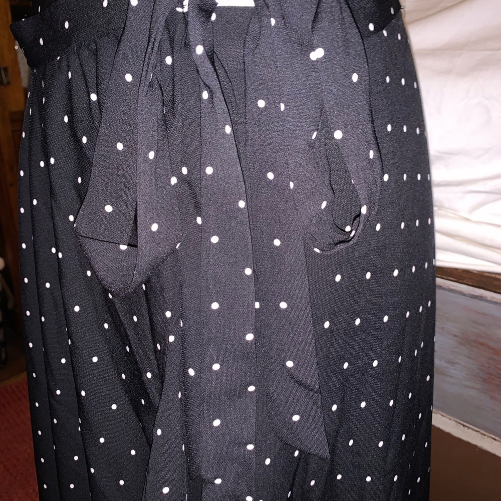 Adrienne Vittadini Black Asymmetrical Skirt with White Dots - Picture 3 of 5